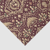 Burgundy Gold Baroque Christmas Ornament Pattern Tissuepapier (Detail)