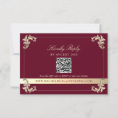 Burgundy Gold Baroque QR Code Wedding RSVP Kaartje (Voorkant)