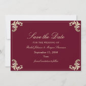 Burgundy Gold Baroque Wedding Save The Date (Voorkant)