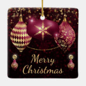 Burgundy & Gold Baubles Merry Kerstmis Keramisch Ornament (Achterkant)