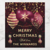 Burgundy & Gold Baubles Merry Kerstmis Wijn Etiket (Enkel label)