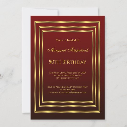 Burgundy Gold Beauful Birthday Party Kaart (Voorkant)