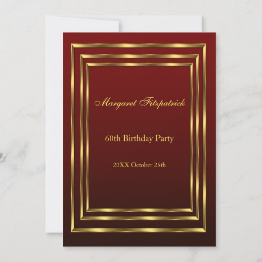 Burgundy Gold Beauful Birthday Party Kaart (Achterkant)