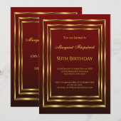 Burgundy Gold Beauful Birthday Party Kaart (Voorkant / Achterkant)
