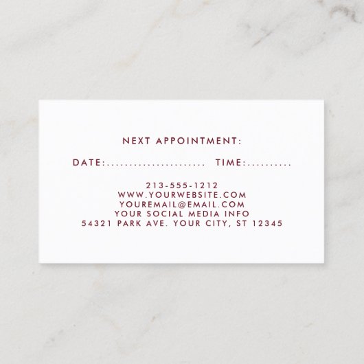 Burgundy Gold Blue Hair Stylist Appointard Afsprakenkaartje (Achterkant)