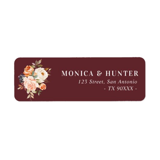 burgundy gold blush floral address etiket (Voorkant)