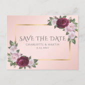 Burgundy Gold Blush Pink Floral Save the Date Aankondigingskaart (Voorkant)