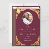 Burgundy Gold Book Wedding Save The Date Card Magnetische Uitnodiging (Voorkant)