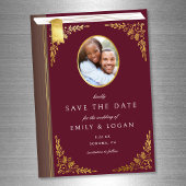 Burgundy Gold Book Wedding Save The Date Card Magnetische Uitnodiging