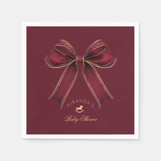 Burgundy Gold Bow Rocking Horse Luxury Servet (Voorkant)
