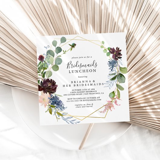 Burgundy Gold Bridesmaids Luncheon Shower Kaart