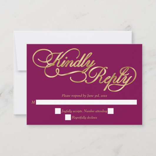 Burgundy & Gold Calligraphy Formal Wedding RSVP (Voorkant)