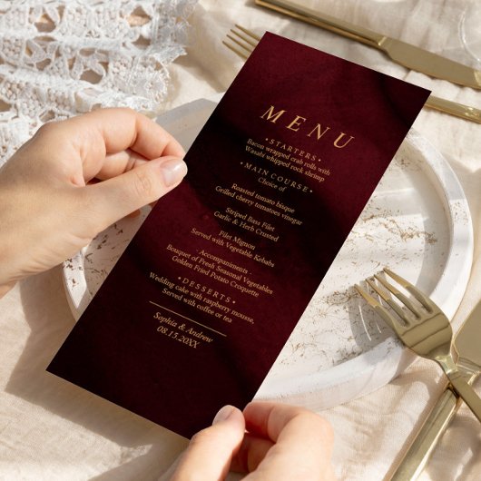 Burgundy & Gold Calligraphy Wedding Menu