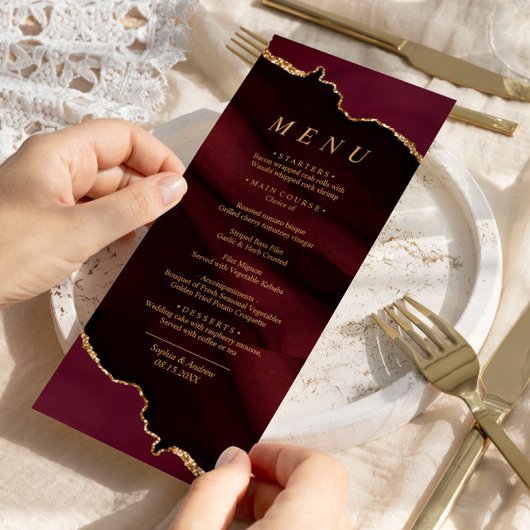 Burgundy Gold Calligraphy Wedding Menu