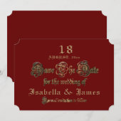 Burgundy Gold Calligraphy Wedding Save the Date (Voorkant / Achterkant)