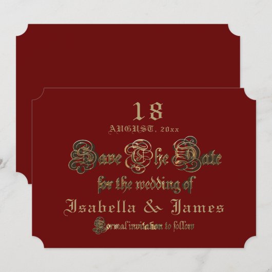 Burgundy Gold Calligraphy Wedding Save the Date (Voorkant / Achterkant)