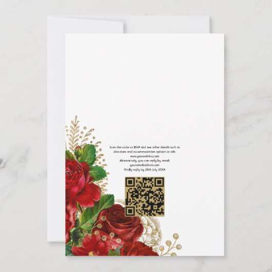 Burgundy & Gold Chic Rozen QR Code Weddenschap Kaart (Achterkant)
