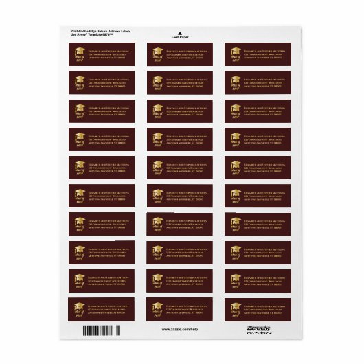 Burgundy | Gold Class of 2026 Graduation Cap Label (Full Sheet)