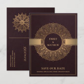 BURGUNDY GOLD CLASSIC  MANDALA BEWAART DE DATUM AANKONDIGINGSKAART (Voorkant / Achterkant)