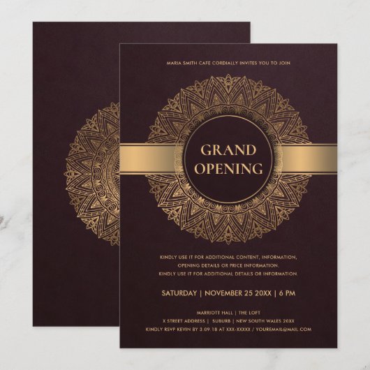 BURGUNDY GOLD  CLASSIC MANDALA GRAND OPENING KAART (Voorkant / Achterkant)