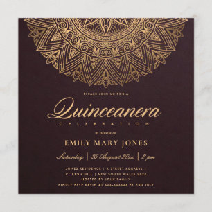 BURGUNDY GOLD CLASSIC  MANDALA QUINCEANERA KAART