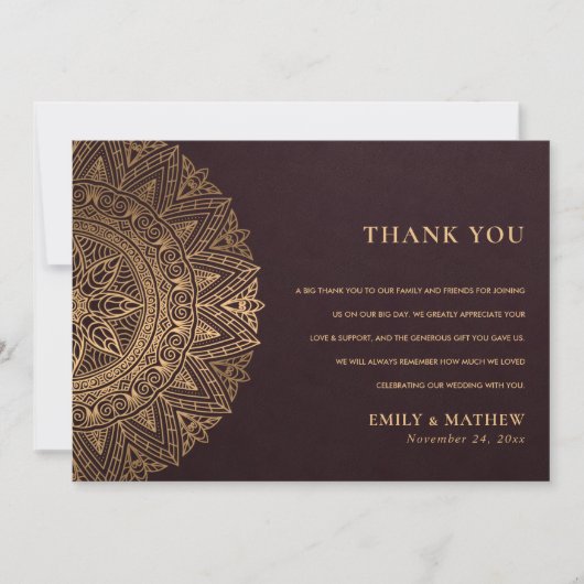 BURGUNDY GOLD CLASSIC MANDALA WEDDING BEDANKKAART (Voorkant)