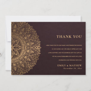 BURGUNDY GOLD CLASSIC  MANDALA WEDDING BEDANKKAART