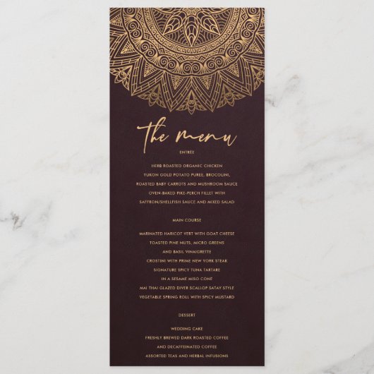 BURGUNDY GOLD CLASSIC  MANDALA WEDDING MENU (Voorkant)