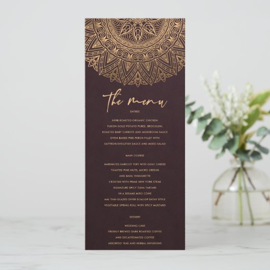 BURGUNDY GOLD CLASSIC MANDALA WEDDING MENU (Staand voorkant)