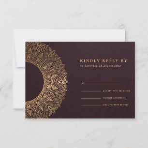 BURGUNDY GOLD CLASSIC MANDALA WEDDING RSVP KAARTJE