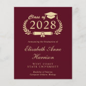 Burgundy Gold College Afstuderen Aankondiging (Voorkant)