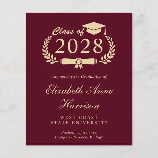 Burgundy Gold College Afstuderen Aankondiging (Voorkant)