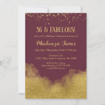 Burgundy Gold Confetti Birthday Uitnodiging