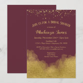 Burgundy Gold Confetti Bridal Shower Kaart (Voorkant / Achterkant)