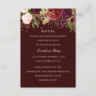 Burgundy Gold Confetti Floral Fall Wedding Hotel Kaart