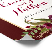 Burgundy Gold Confetti Floral Wedding Sign Poster (Hoek)