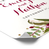 Burgundy Gold Confetti Floral Wedding Sign Poster (Hoek)