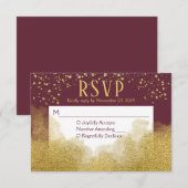 Burgundy Gold Confetti RSVP Weddenschap (Voorkant / Achterkant)