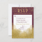 Burgundy Gold Confetti RSVP Wedding Response Meal Kaartje (Voorkant)