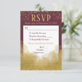 Burgundy Gold Confetti RSVP Wedding Response Meal Kaartje (Staand voorkant)