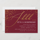Burgundy & Gold Confetti Script Surprise Party Kaart (Voorkant)