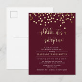 Burgundy & Gold Confetti Surprise Birthday Party Uitnodiging Briefkaart (Voorkant / Achterkant)