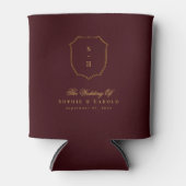 Burgundy & Gold Crest Monogram Wedding Favor Blikjeskoeler (Voorkant)
