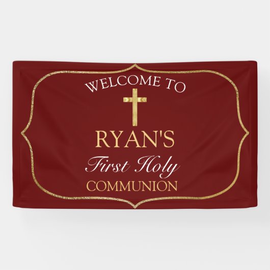 Burgundy Gold Cross 1st Heilige Communauteit Welko Spandoek (Horizontaal)