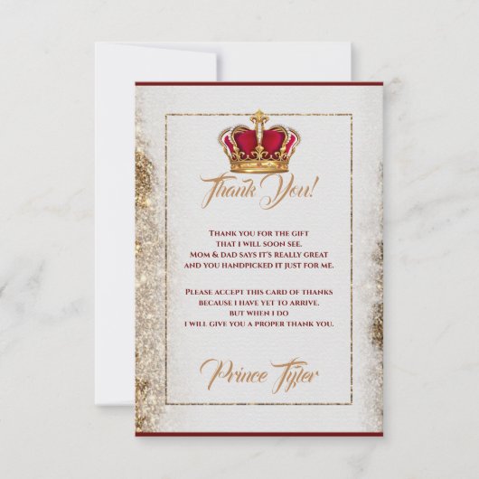 Burgundy & Gold Crown Baby shower Hartelijk dank Bedankkaart (Voorkant)