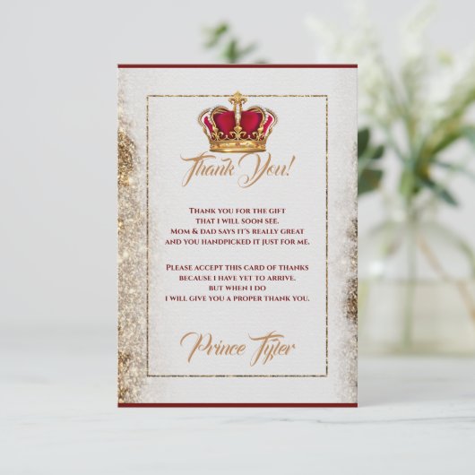 Burgundy & Gold Crown Baby shower Hartelijk dank Bedankkaart (Staand voorkant)