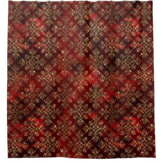 Burgundy Gold Damask Douchegordijn (Voorkant)