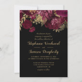 Burgundy Gold Dark Floral Weddenschap Kaart (Voorkant)