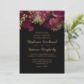 Burgundy Gold Dark Floral Weddenschap Kaart (Staand voorkant)