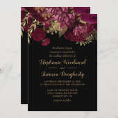 Burgundy Gold Dark Floral Weddenschap Kaart (Voorkant / Achterkant)